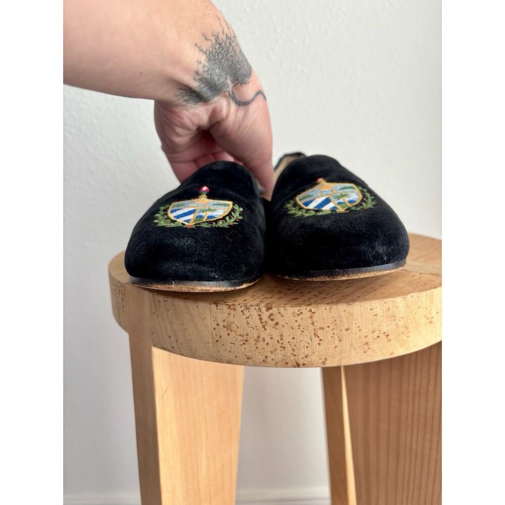 Women's Stubbs & Wootton Black Velvet Crest Shoes Slippers Sz 6.5 - Picture 4 of 13